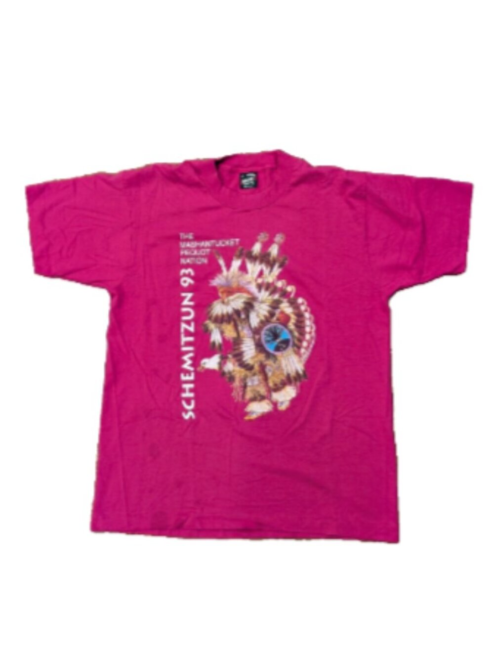Vtg 1993 Schemitzun Mashantucket Pequot Nation Powwow Single Stitch Pink Shirt L